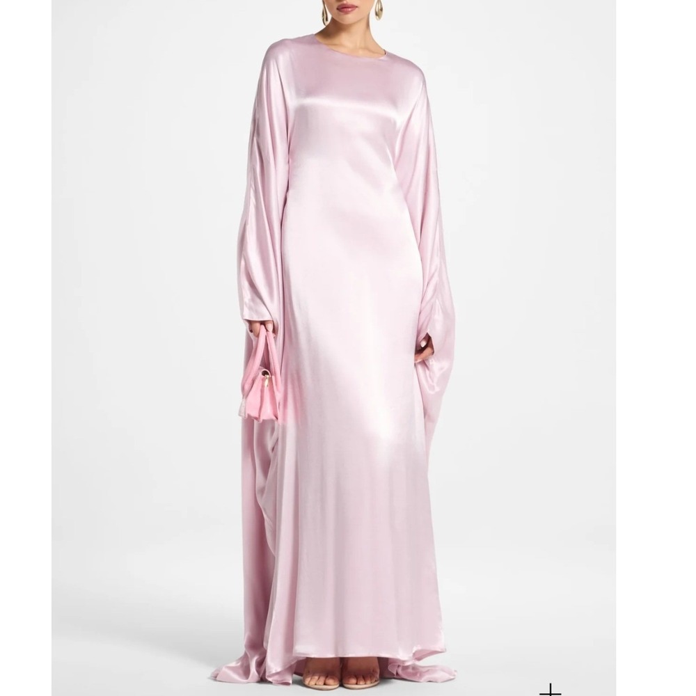 VEILED Selene Silk blend Butterfly Maxi Dress Pastel Pink S/58 NEW modest formal